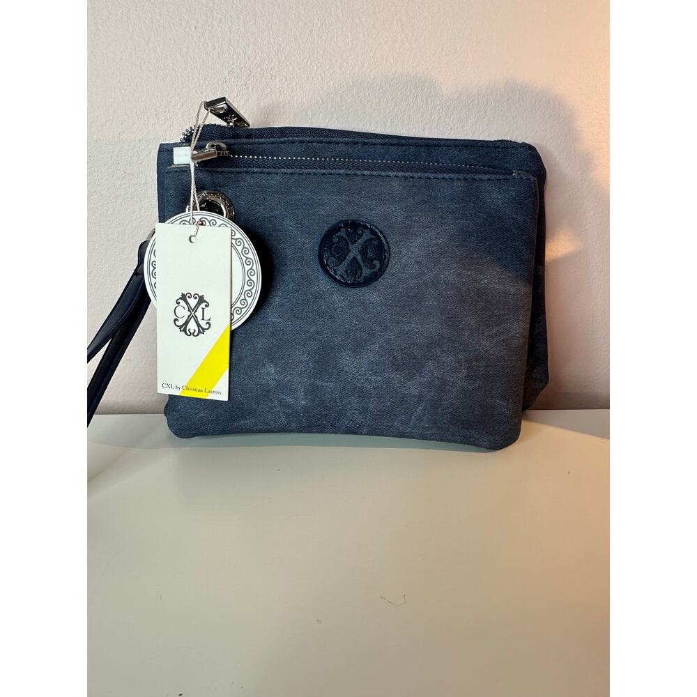 Christian Lacroix Blue Double Pouch Wristlet Purse